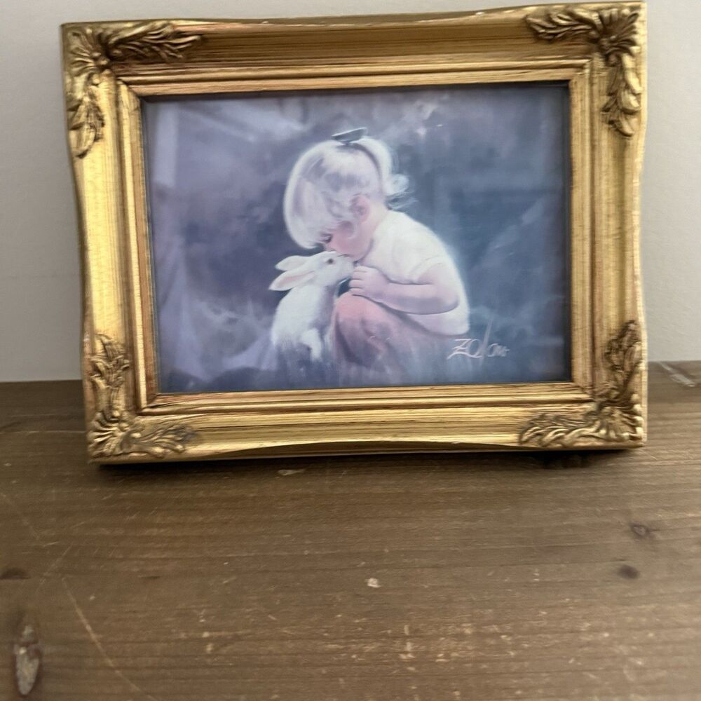 Pemberton & Oakes Tender Moment Donald Zolan Framed Miniature Lithograph bunny